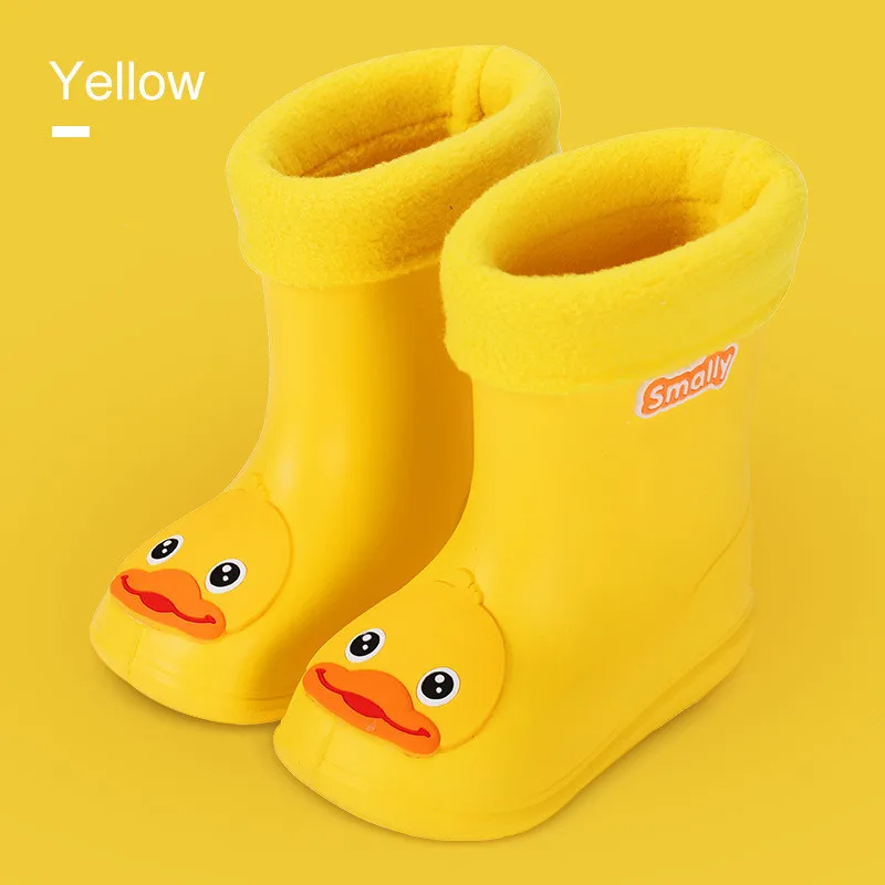 yellow Детские непромокаемые сапоги для девочек; Водонепроницаемая Обувь с рисунком утки для маленьких мальчиков; Нескользящие резиновые сапоги для детей; всесезонные резиновые сапоги - Цвет: yellow