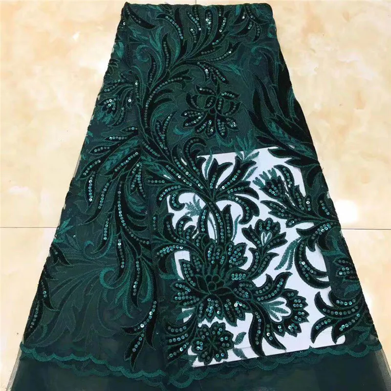 

Latest African Mesh Lace Fabric With Sequins French Tulle Lace Fabric Embroiderey Velvet Lace For Nigerian Evening Party