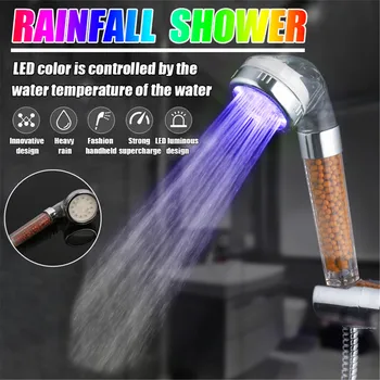 

Portable LED Shower Head Handheld Pressure Rainfall Water Saving Filter Spray Nozzle High Pressure Temperature Control Colorful