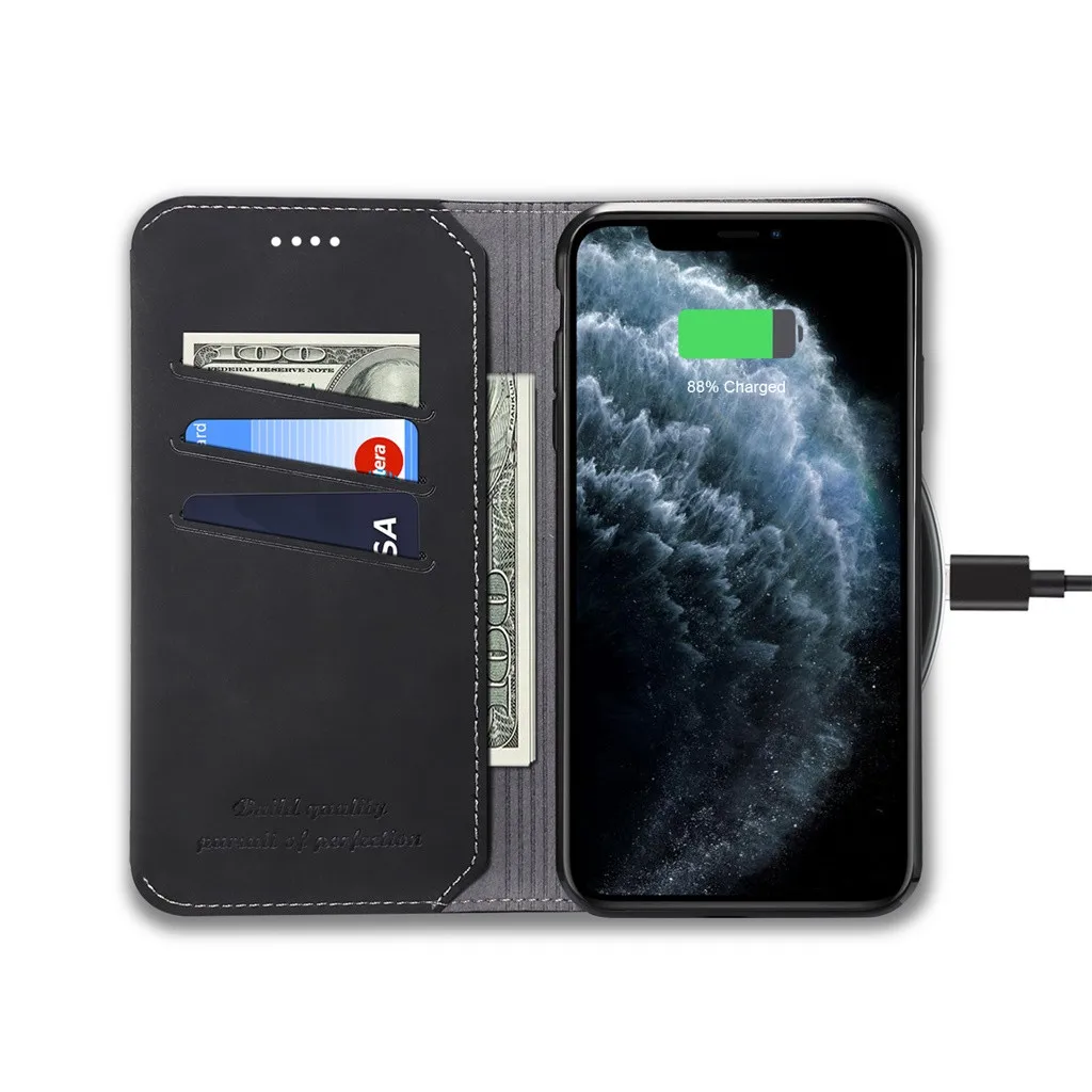 A Чехол для IPhone 116,1 дюймов из искусственной кожи с защитой от царапин сверхпрочный Чехол-держатель для карт чехол Роскошный кожаный магнитный флип-чехол - Цвет: A