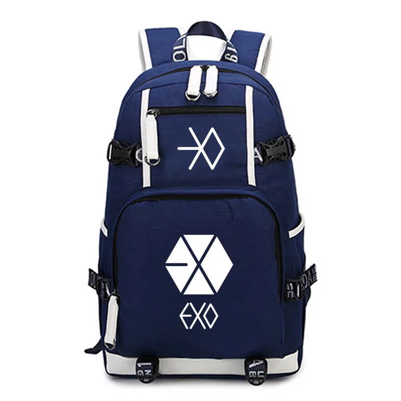 Kpop рюкзаки «EXO» для девочек-подростков; для мальчиков и девочек, школьные рюкзаки, детские школьные рюкзаки Детские Малыш Мода Дорожная сумка для ноутбука сумка - Цвет: Черный