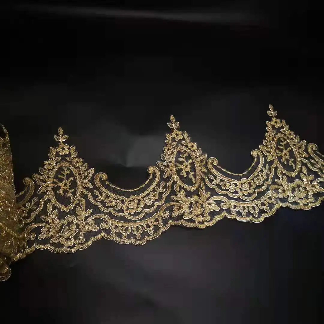 Delicate 1Yard Gold Cording Fabric Flower Venise Venice Mesh Lace Trim  Applique Sewing Craft For Bride Wedding Dresses 22cm - AliExpress