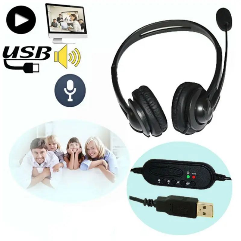 USB Wired Interface Neckband Ergonomic Noise Cancelling 360 Rotatable Headset Microphone Call Centre