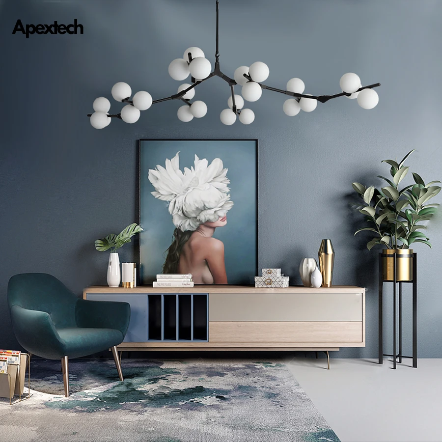 Post Modern LED Chandelier fission Branches Style Glass Balls Ceiling Lamp Living Room Dining Room Bedroom Lighting Fixtures