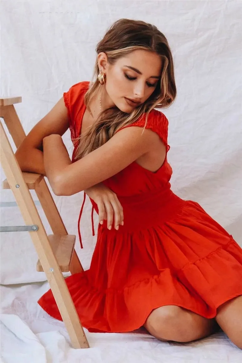 2019 летнее пляжное платье на шнуровке с круглым вырезом женское Новое эластичное