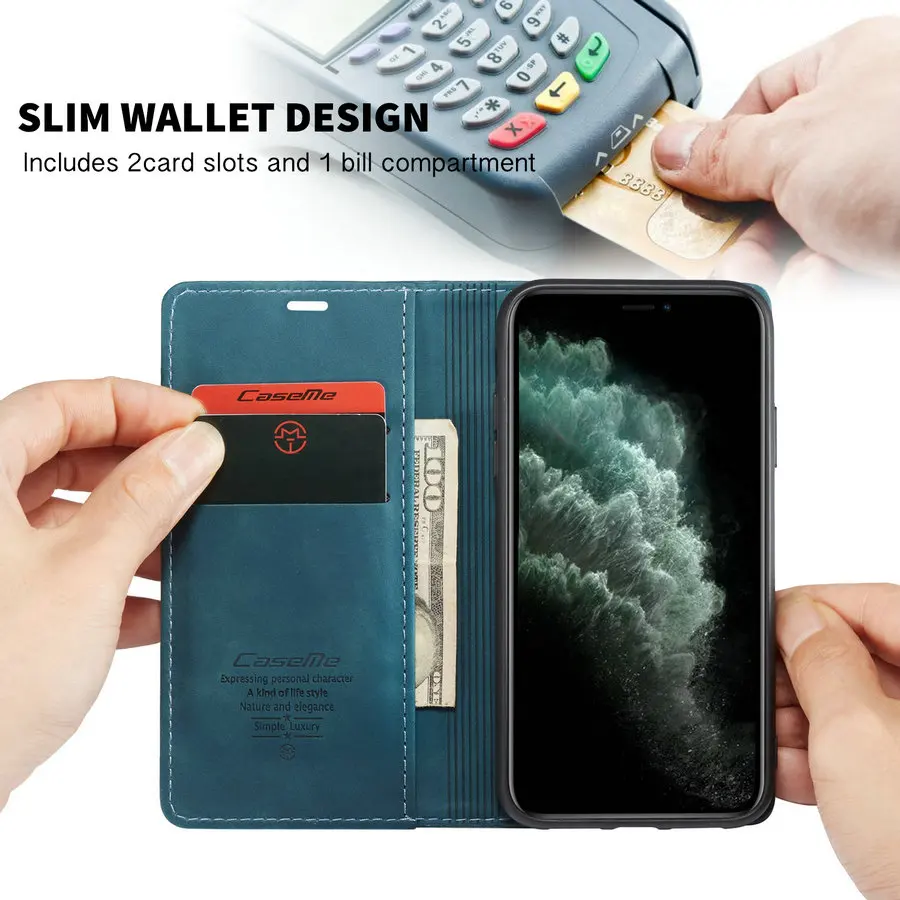 CaseMe Original For iPhone 11 Pro Max Case Retro Smooth Flip Stand Wallet Leather Cover For iPhone 11 6.5 Built-in Book New
