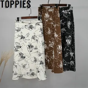 

2020 spring floral printing midi skirts womens a-line skirts high waist ladies elgant faldas saia back zipper