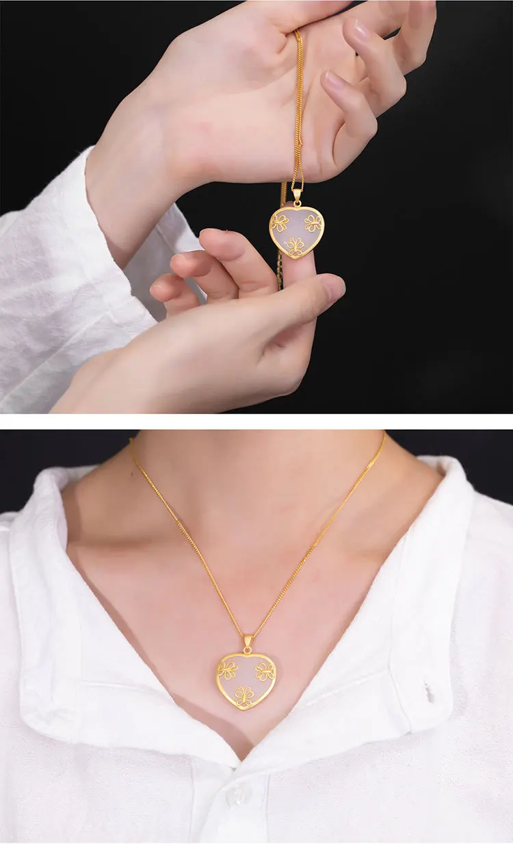 Uglyless Sweet Heart Jade Necklaces for Women Handmade Butterfly Pendants+ Chains Real 925 Silver Sweet LOVE Gifts Jewelry P758
