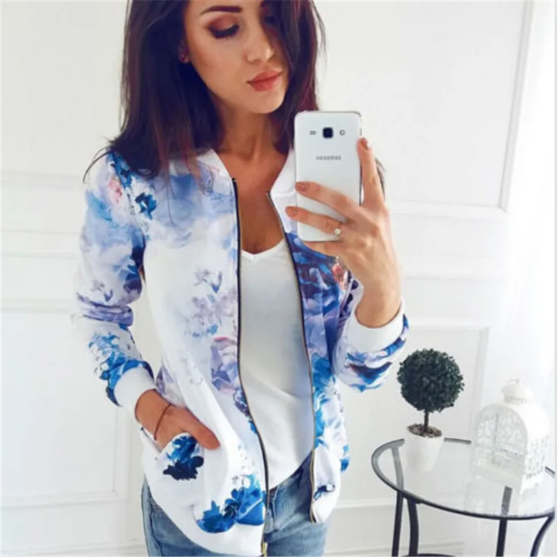 Promo  Floral Print Jacket Women Sweetwear Pattern Print Zipper Pocket Coat Female Casual Autumn Winter Ha