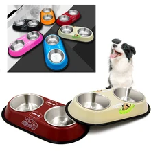 Двойная миска для собаки, домашних животных станция Нержавеющая сталь воды Еда чаши подачи раствора для собак и кошек поставки новогоднее; рождественское