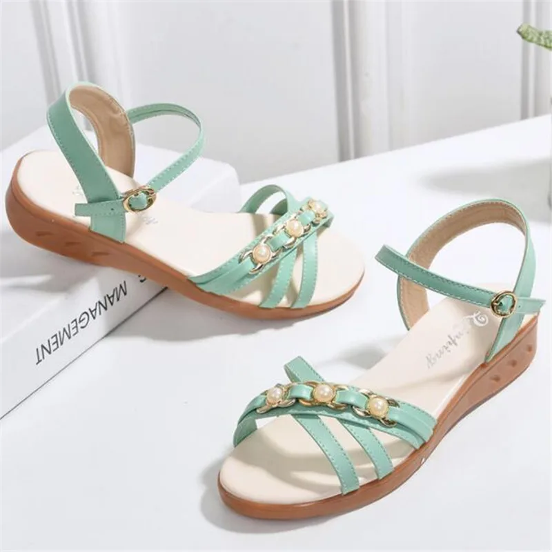 

Flat Genuine Leather sandals women summer new wild leather simple soft bottom large size women's shoes sandals sandalias mujer