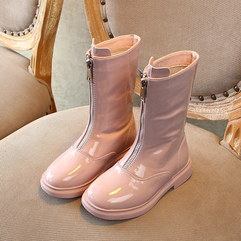 SX306Pink Детские сапоги для девочек; мягкие кожаные детские зимние сапоги; модные детские сапоги до колена; сезон зима-осень; черные сапоги принцессы - Цвет: SX306Pink