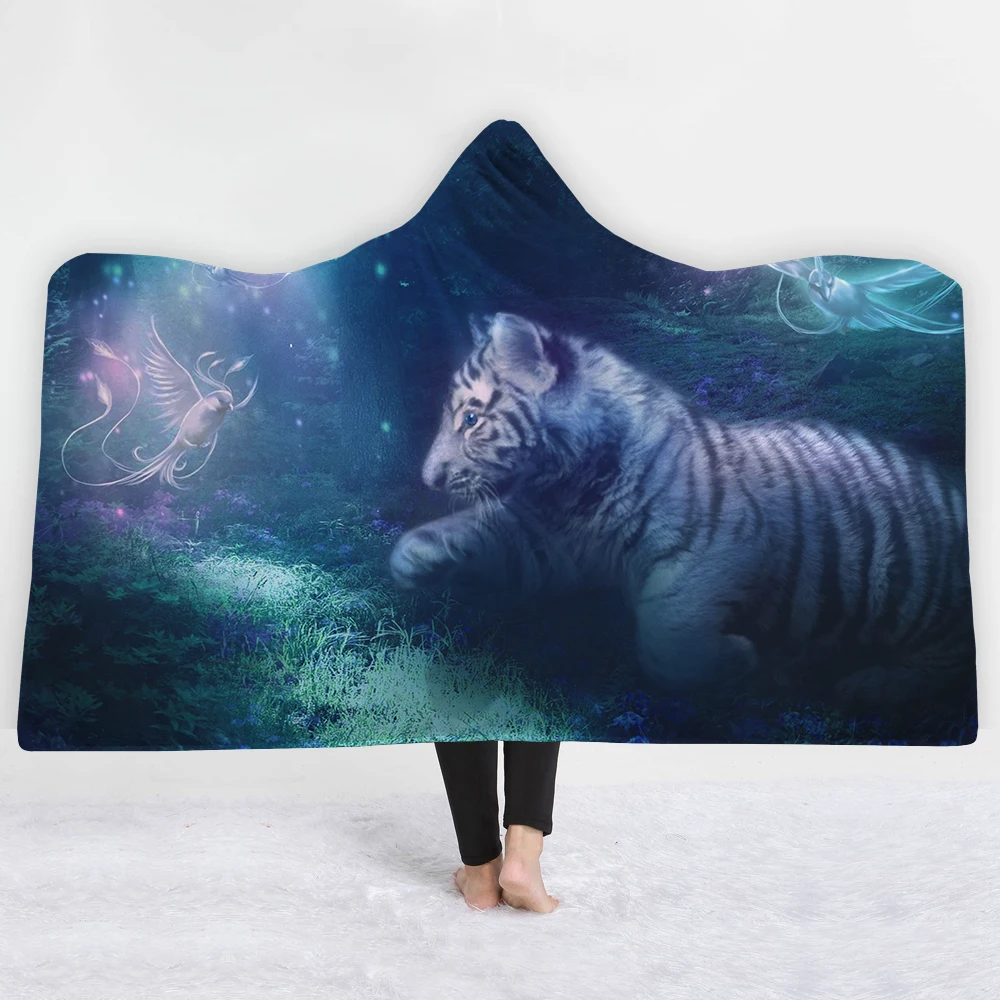 

Tiger animal deep blue Blankets hats keep warm sofa twin full size blankets comfortable soft likable 3D Dream blanket