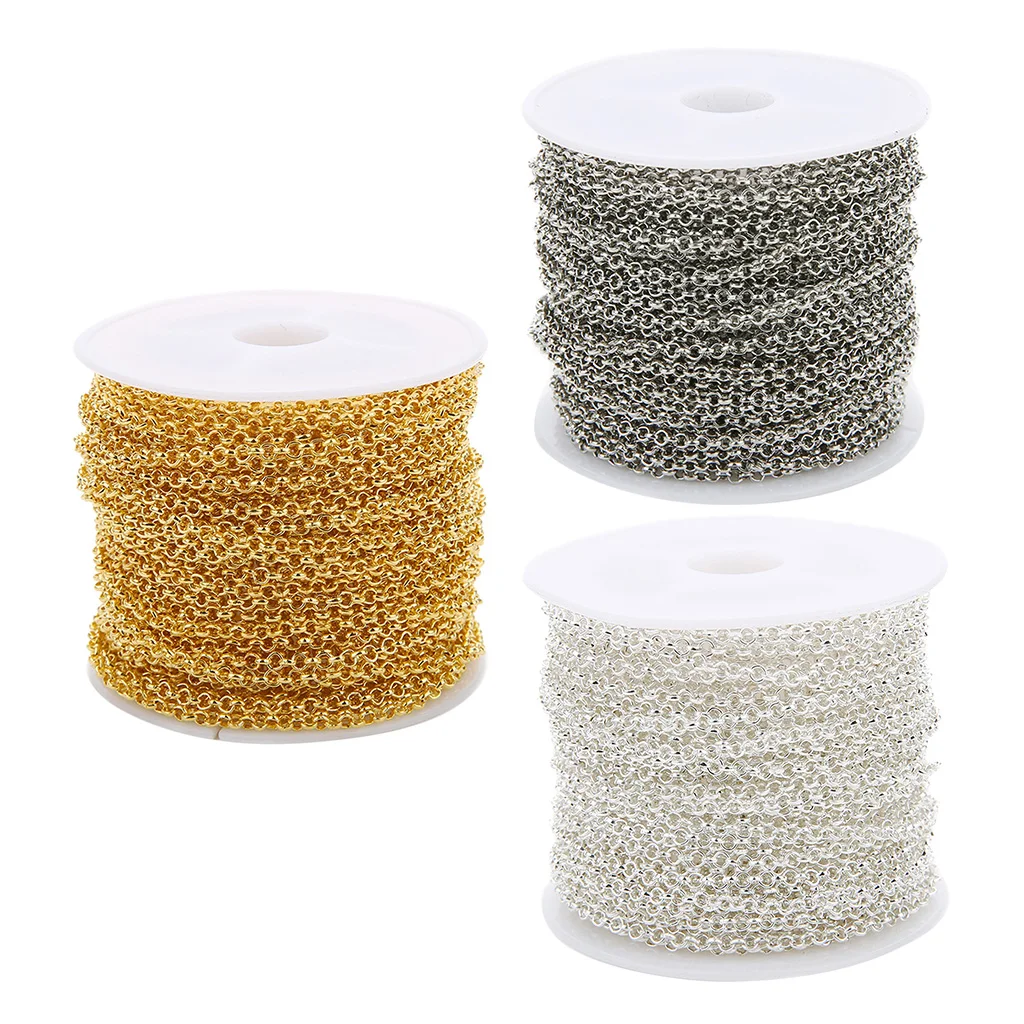90 Feet silver colorwhite Gold silver color 2mm Cable O Chain Spool Bulk for Craft DIY Jewelry Making Necklace Bracelet Extender Chain Roll