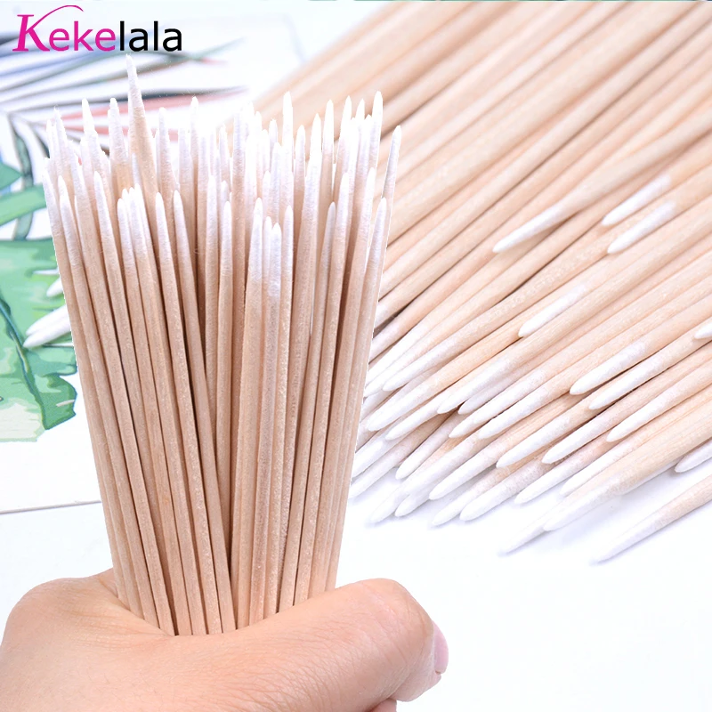 Nagykereskedés 100/ 300pcs Fa- Szemöldök eyeline Pamut Úsztatógomb Ajak Széljegyzet swabs tisztító banboo Aprófa szempilla kiterjesztése applicators