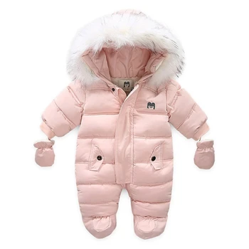 

Newborn Baby Winter Clothes Jumpsuit Hooded Fleece Overalls Children Outerwear H55B