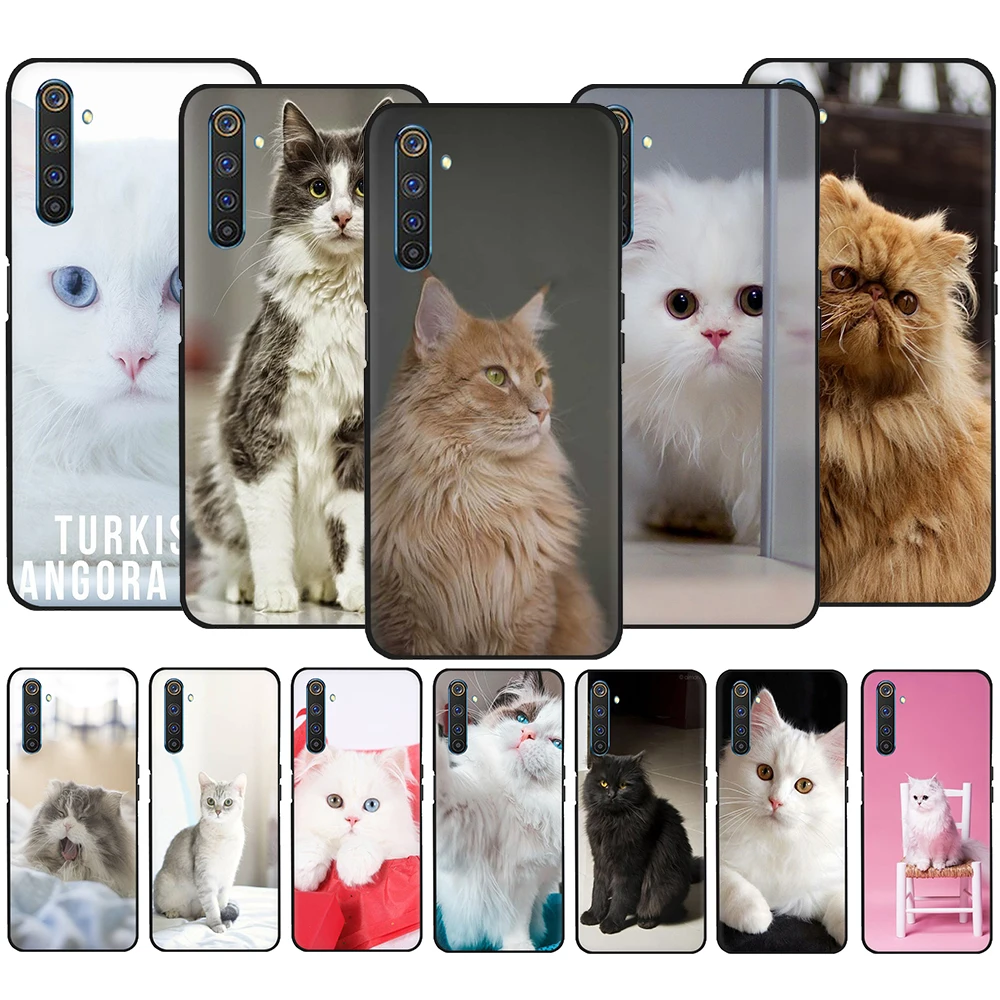 For OPPO A3S A5S A5 A7 A8 A9 A31 A32 A53 2020 A12S A52 A72 A92 A37 A39 A57 A59 Black Soft Silicone TPU Cover Case Angora cat | Мобильные