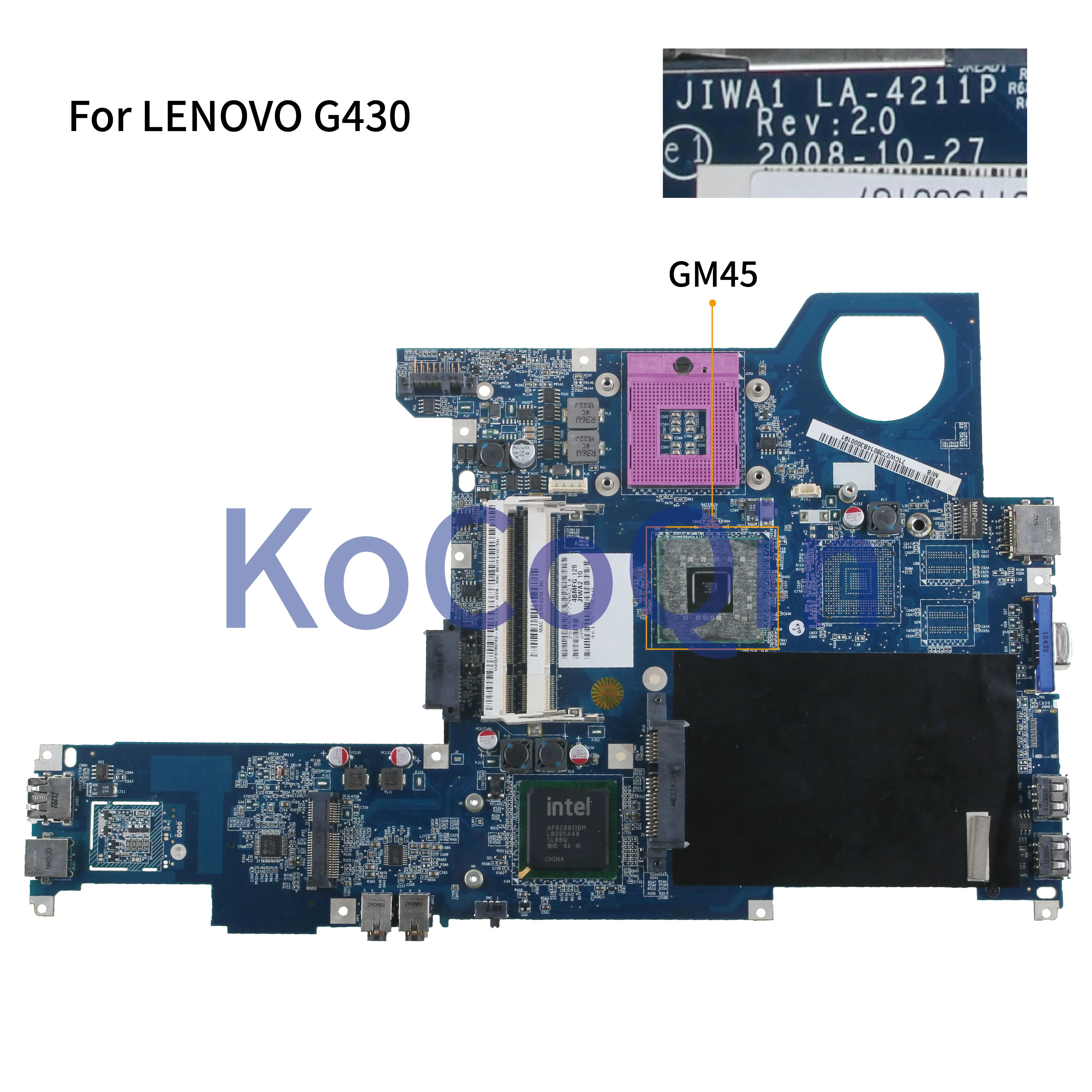 KoCoQin материнская плата для ноутбука LENOVO G430 материнская плата JIWA1 LA-4211P GM45