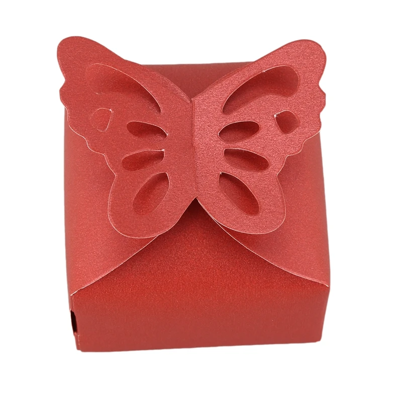 50 Pcs Butterfly Favor Gift Candy Boxes Cake Style for Wedding Party Red