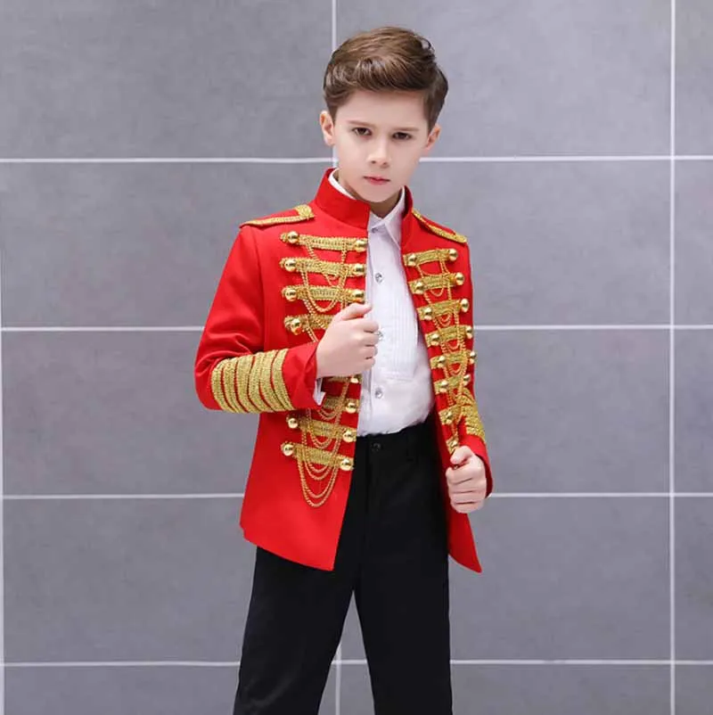 Костюм Принца в стиле стимпанк для мальчиков; красная куртка с кисточками в стиле милитари; костюм; детский Карнавальный костюм для костюмированной вечеринки; От 3 до 14 лет для мальчиков