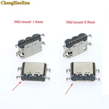 

ChengHaoRan 1pcs USB-3.1 SMT USB Connector Type C Horizontal Mid Mount 16P Female 1.6mm through board 0.8mm for charger adapter