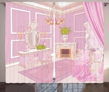 

Feminine Curtains Princess Dressing Room View in Antique Palace Design with Chandelier Fireplace Print Living Room Bedroom