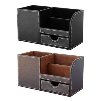 

1pcs PU Leather Multi-function Desk Stationery Organizer Storage Box Pen/Pencil,Cell phone, Business Name Cards Remote Control H