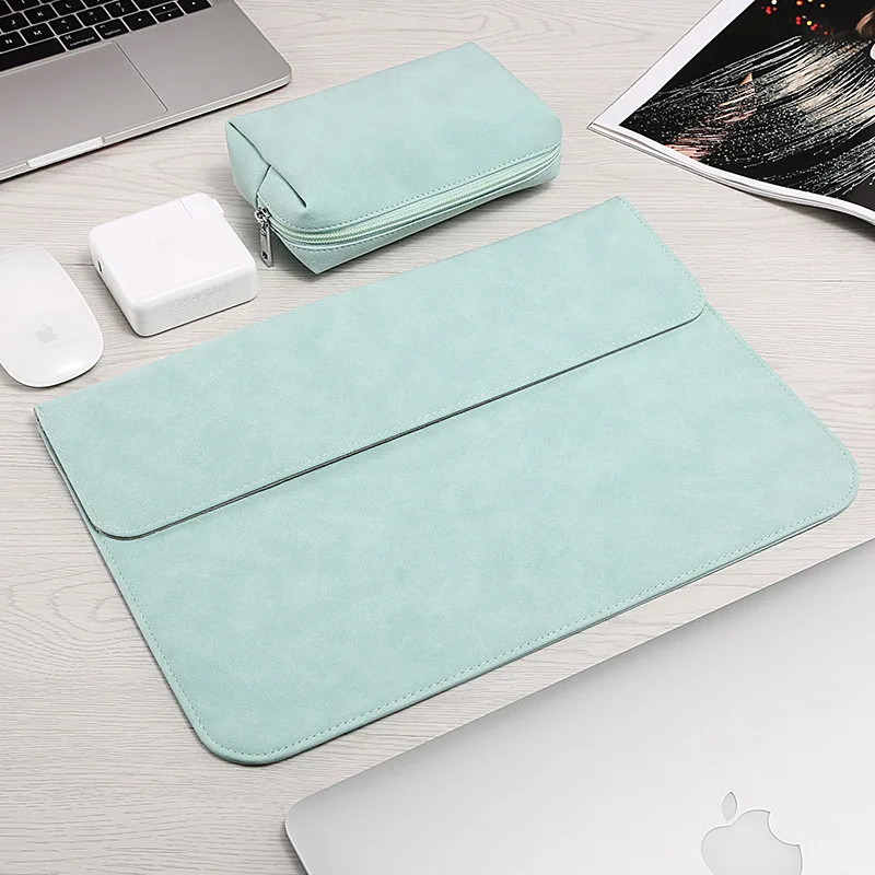 Сумка для ноутбука 14 15,6 для MacBook Xiaomi Air 13 Чехол 11 12 матовый PU кожаный чехол водонепроницаемый pro 15 чехол для huawei - Цвет: green