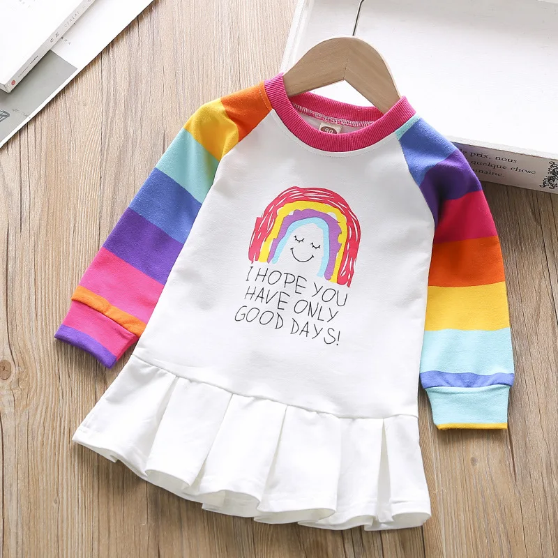 Новые весенние модные платья, платье для малышей 2-6 лет, платье для девочек, Радужное платье