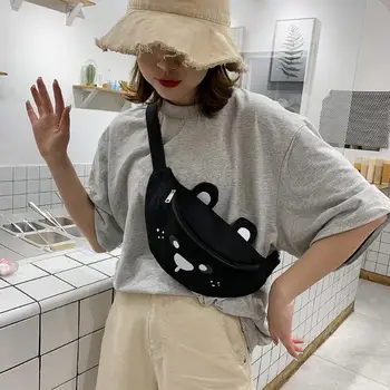 

Canvas Cute Cartoon Bear Waist Belt Bags Women Travel Messenger Chest Pack