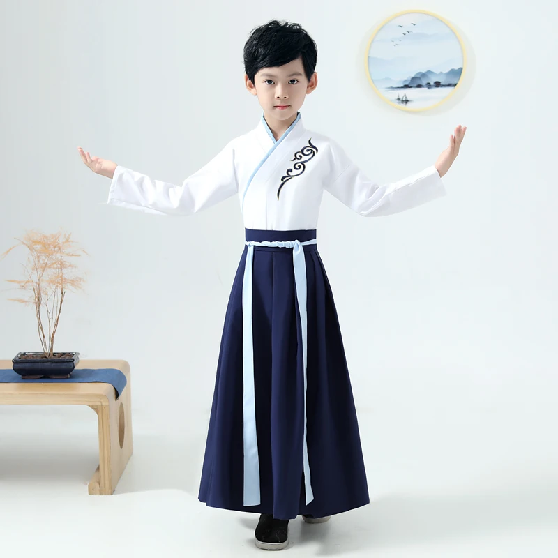 boy 2 Комплект из 2 предметов, Han Fu, для мальчиков и девочек, драматургический халат, платье, костюм традиционное китайское платье с вышивкой в древнем стиле Одежда для танцев, косплей - Цвет: boy 2