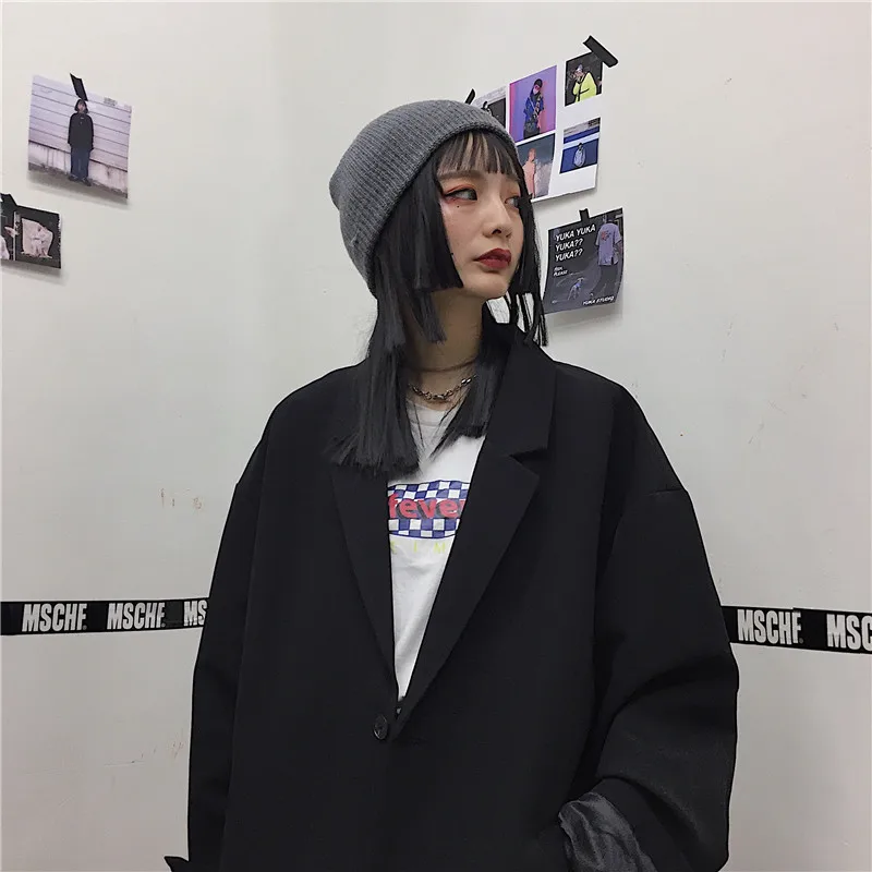 Энергичная Одежда для девочек, Осень-зима, Южная Корея, INS, Harajuku, Ретро стиль, воротник поло, простой однотонный повседневный костюм, куртка для мужчин и женщин