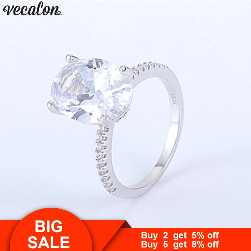 Модное кольцо Vecalon, серебро 925 пробы, овальная огранка, 5А циркон, Cz, обручальное кольцо, кольца для женщин, ювелирные изделия, лучший подарок