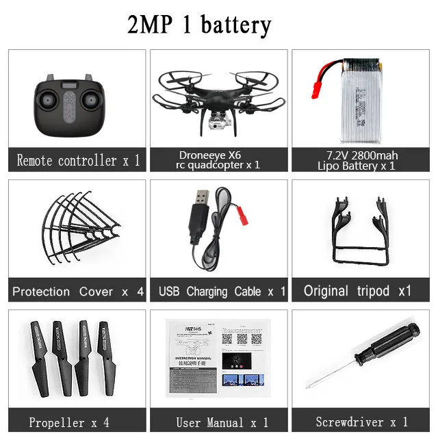 Black 2MP 1Battery Droneeye X6 новейший Радиоуправляемый Дрон Квадрокоптер с 1080P Wifi FPV Вертолет камеры 20 мин Летающий Профессиональный Дрон - Цвет: Black 2MP 1Battery