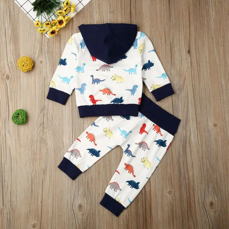 Infant Baby Boy Girl Clothes Dinosaur Hooded Tops+Leggings Pants Outfit Kids Baby Clothing Set Boys Costume Cotton Set 0-24M
