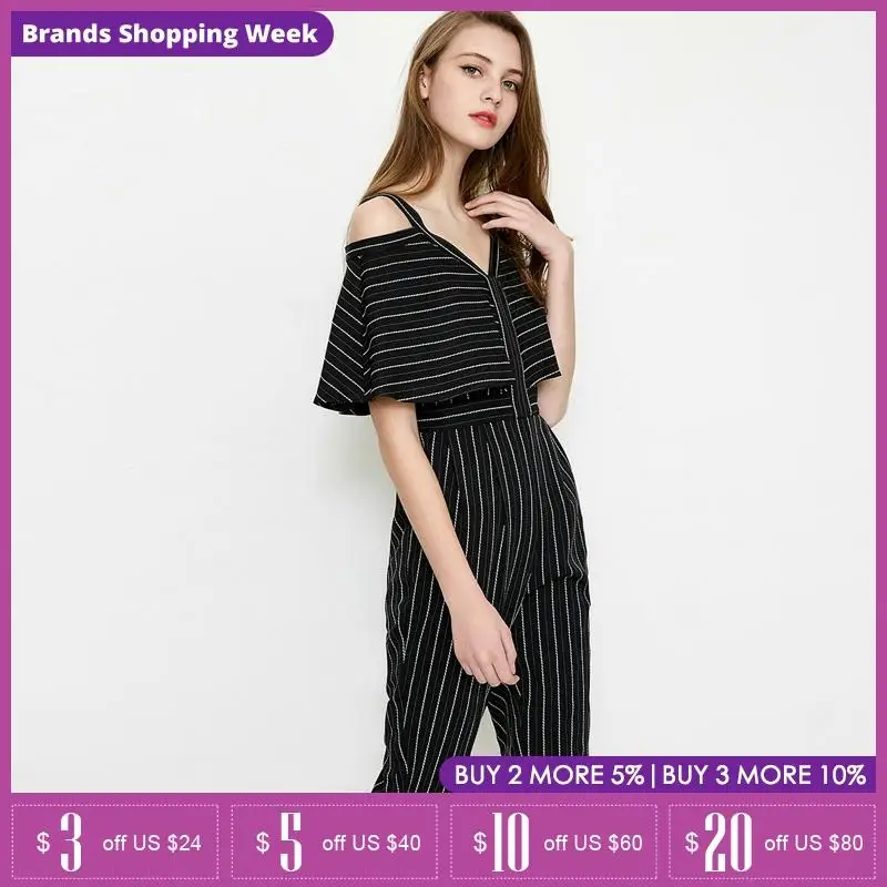 Vero Moda Women Striped Off-the-shoulder Straps Capri Jumpsuit | 31839X505 Vero Moda Women Striped Off-the-shoulder Straps Capri Jumpsuit | 31839X505