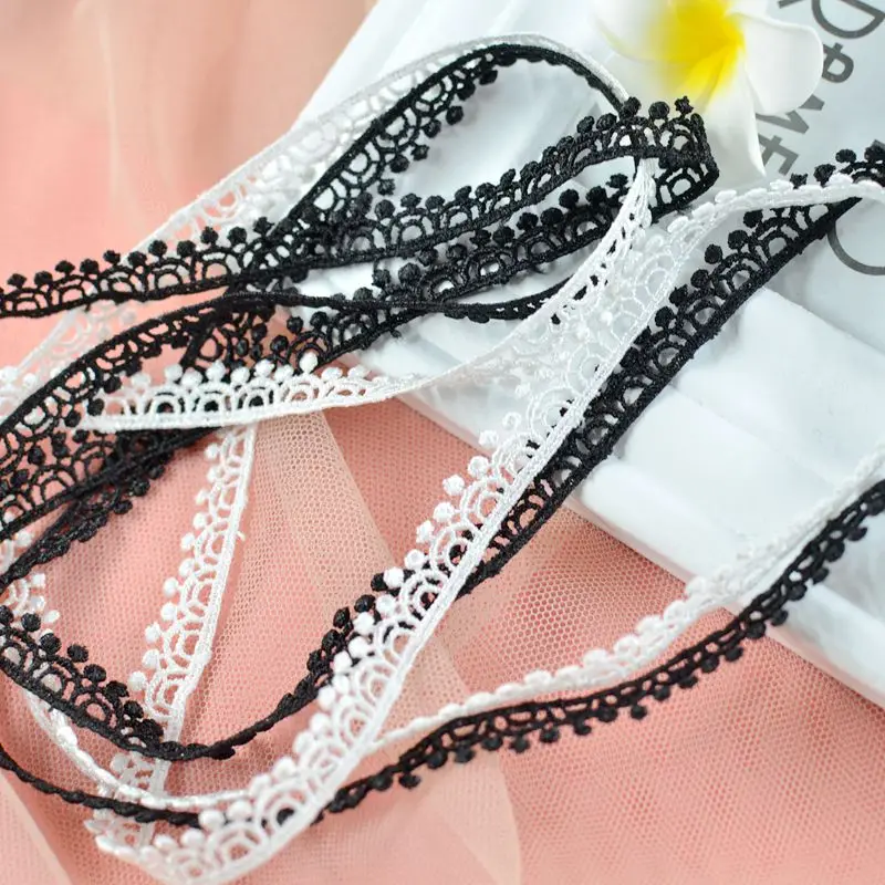 

10Meters White Black Color Lace Trim Water Soluble Embroidery 1cm Width DIY Laces Fabric Clothing Accessories