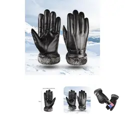 Autumn Winter 1 Pair Practical Solid Color Coldproof Gloves Male Men Finger Gloves Plush Lining   for Skiing
