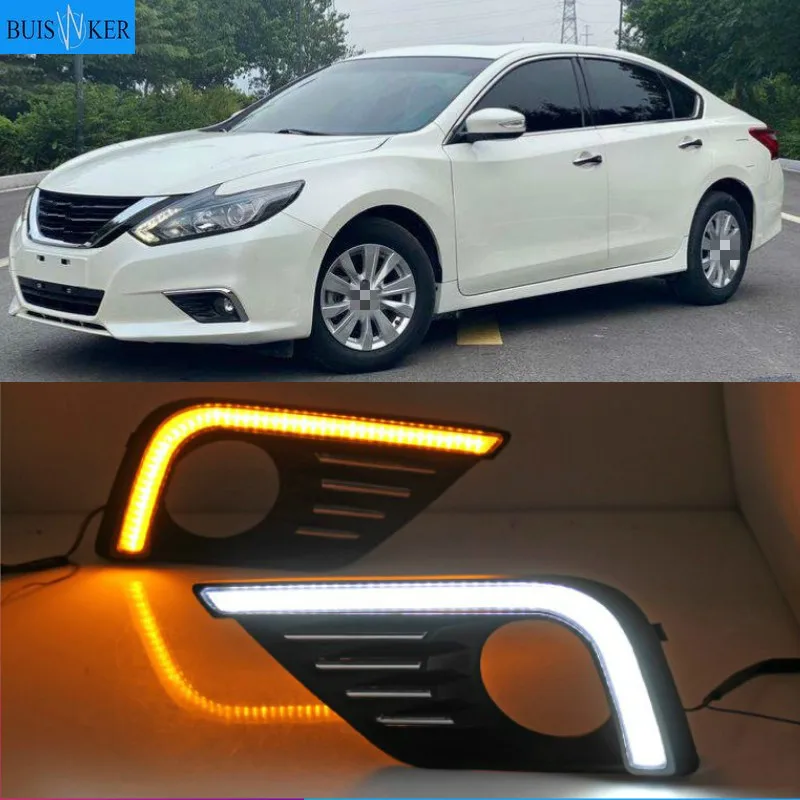 

Светодиодные ДХО для Nissan Teana Altima 2017 2018, дневные ходовые огни, противотуманные фары с функциями желтого сигнала поворота