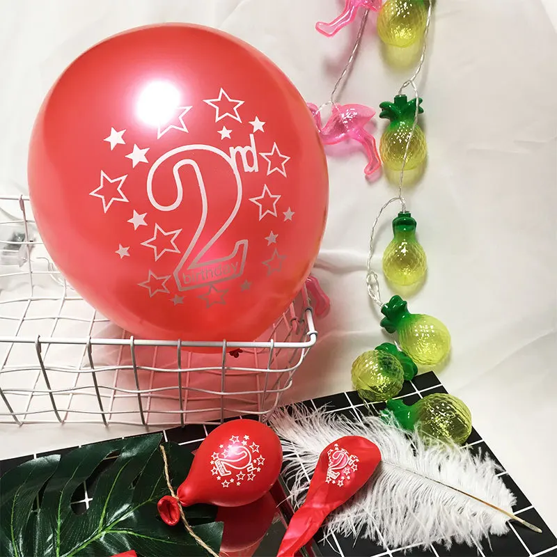 10pcs red Розовые, голубые латексные шары с принтом в виде 2-й звезды для детей 2 лет, 2 дня рождения, вечеринки, дня рождения, юбилея, украшения - Цвет: 10pcs red