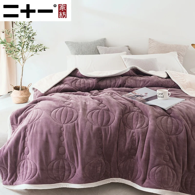 Blanket Quilt Thickening Winter Coupe Cover Carpet 10 Jin Three Layers Mix Quilt With Cotton Wadding Carpet Keep Warm Blanket - Цвет: Winter-Bean Paste