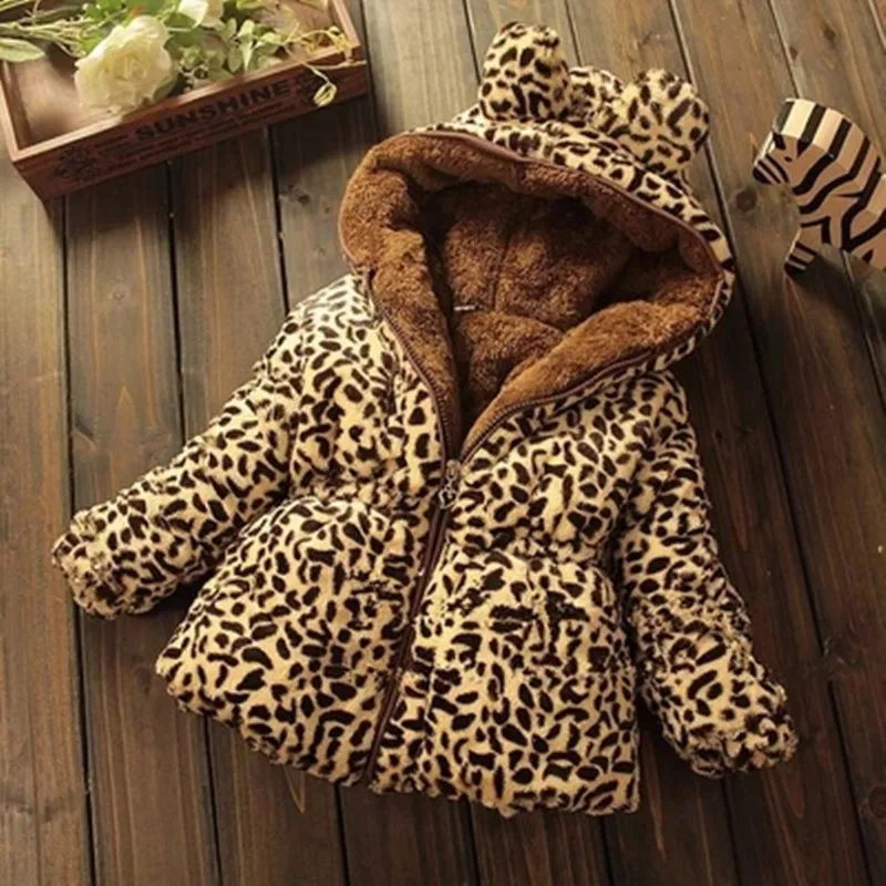 Леопардовые куртки; одежда для маленьких девочек; зимнее теплое пальто с капюшоном; шерстяная куртка для мальчиков; двубортная одежда для малышей; Верхняя одежда для новорожденных