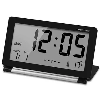 

Travel Clock LED Digital Alarm Clocks Multifunction Silent Electronic LCD Large Screen Folding Desk Watch Temperature Date Time