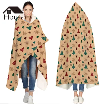 

Christams Tree Portable Wearable Fluffy Custom Hooded Blanket Fleece Hooded Throw WrapBed Blanket