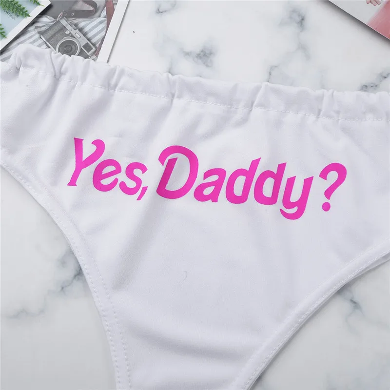 Для женщин женские Yes Daddy буквенный принт Мягкий хлопок нижнее белье с низкой посадкой озорной эластичный пояс трусы нижнее белье трусы
