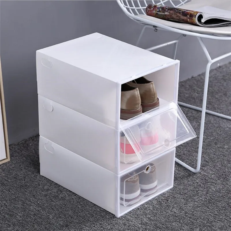 Flip Open Cover Durable Plastic Shoe Storage Transparent Box Divider Drawer Portable Shoes Organizer - 1 Pcs