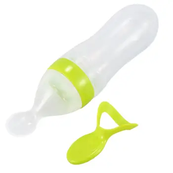 

Baby Squeezing Feeding Bottle Silicone Training Rice Spoon Infant Cereal Food Supplement Feeder Safe Tableware Tools(Green)