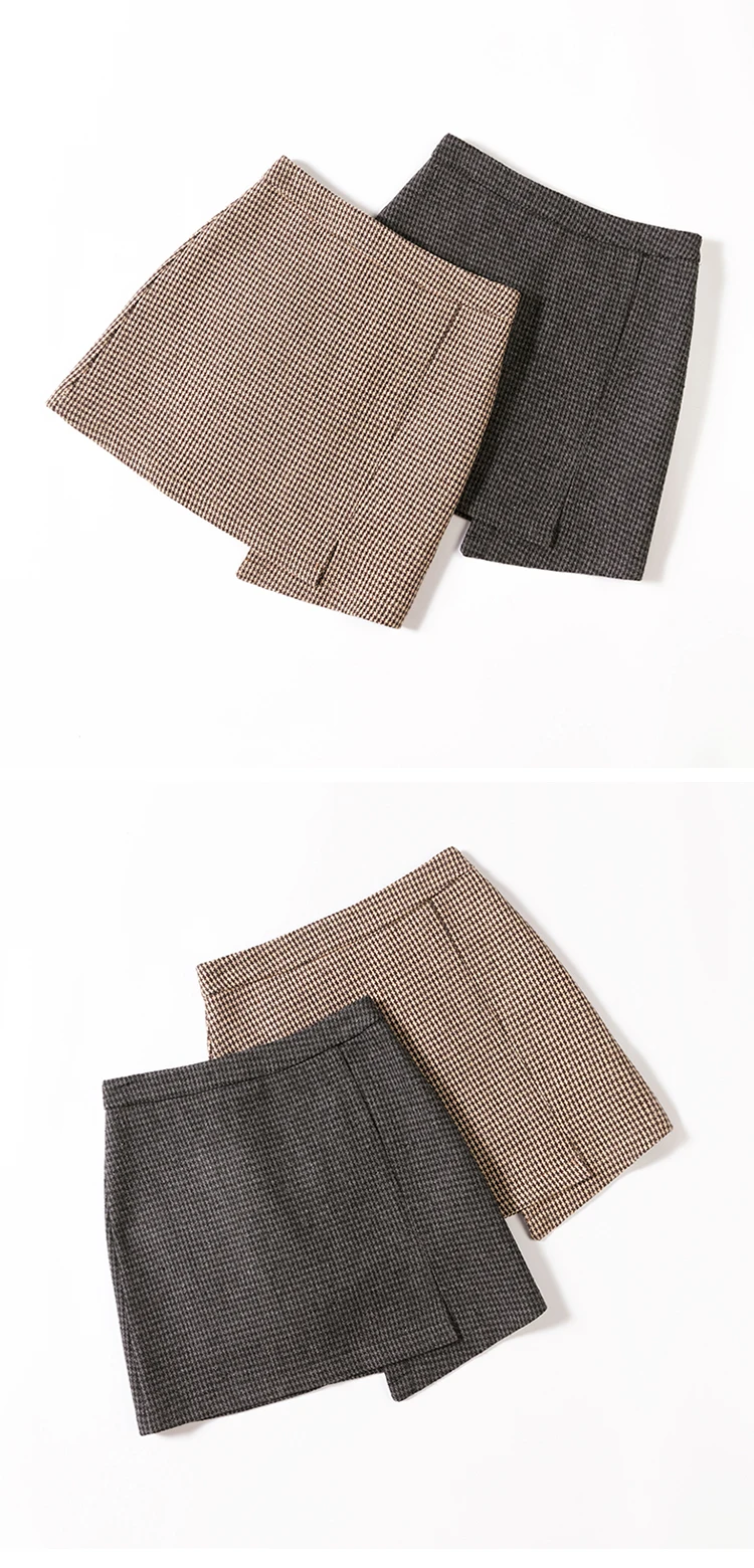 Korean streetwear irregular short mini women skirt autumn winter Houndstooth woolen skirts female plus size faldas mujer