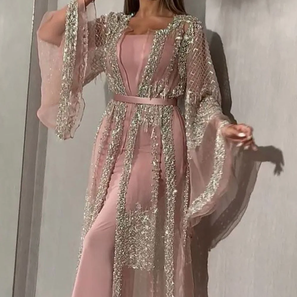 

Sexy Sequins Prom Party Dress Long Luxury Elegant Summer Mermaid Women Dresses Sexy Pink Illusion Shawl Bodycon Robe De Soiree