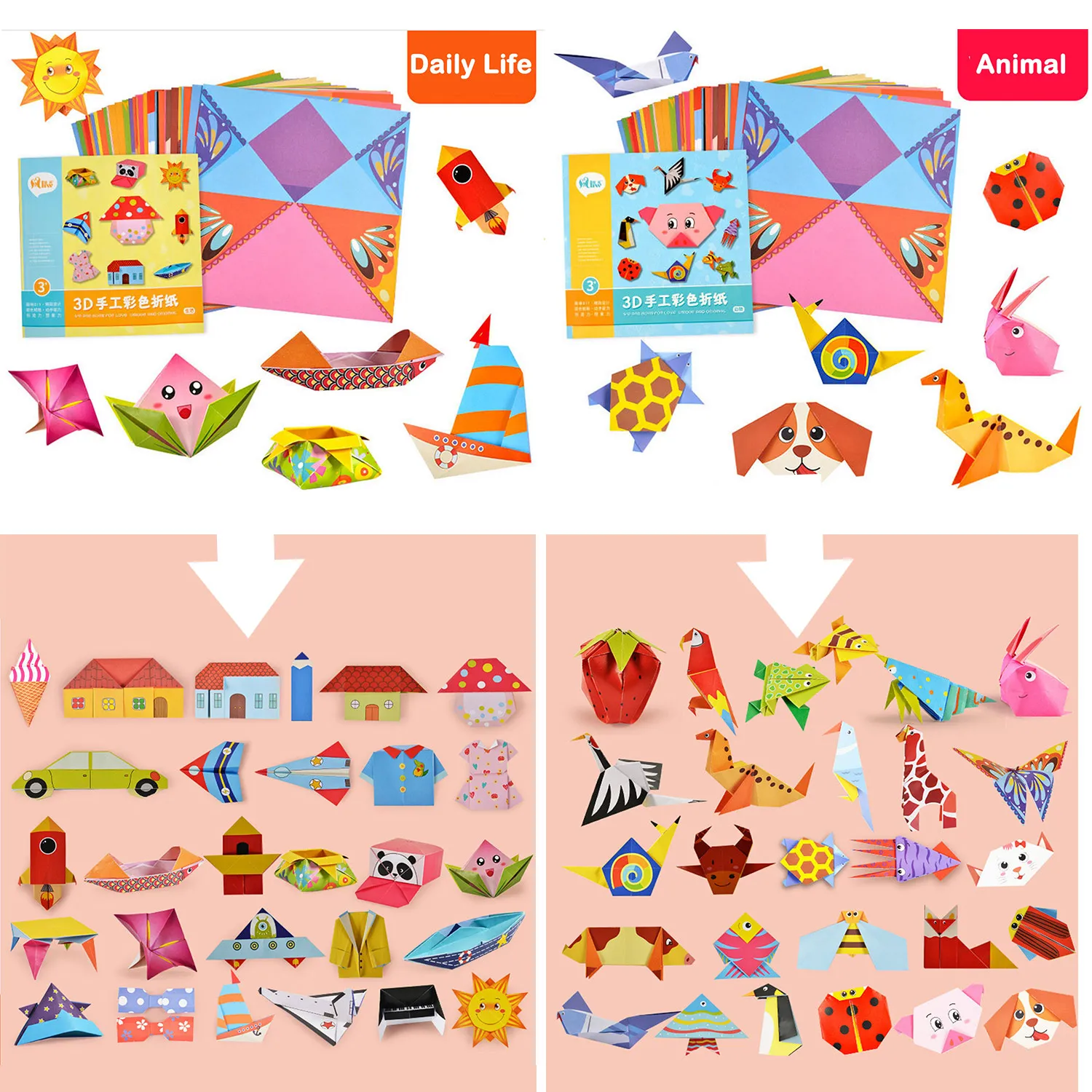 

54 Sheets 3D Kids Origami Cartoon Animal Book Folding Paper for Children DIY Crafts Paper Art Projects Early Educational Toys